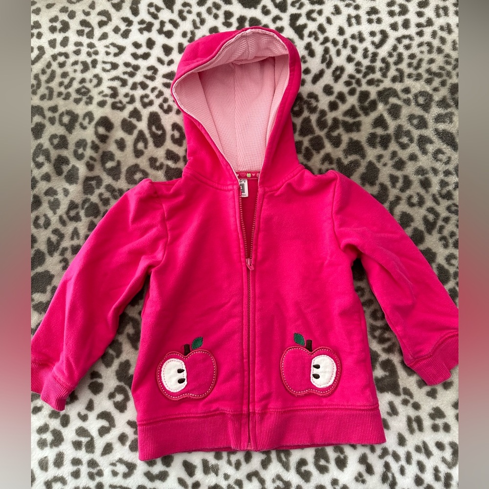 Carter’s Hooded Full Zip Sweatshirt w/ Apple Pockets in Pink Size 24 Months